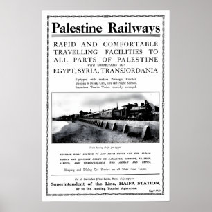 Affiche Palestine Railways Gare de Haïfa Voyage