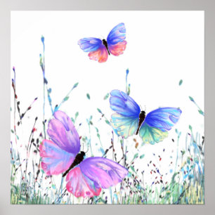 Affiche Papillon Coloré Peinture de Printemps