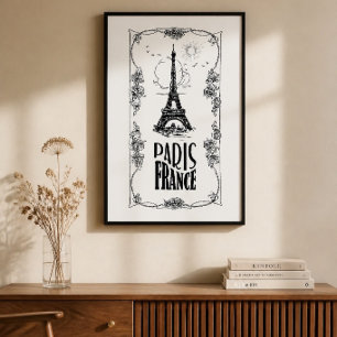 Affiche Paris France Noir sur Blanc