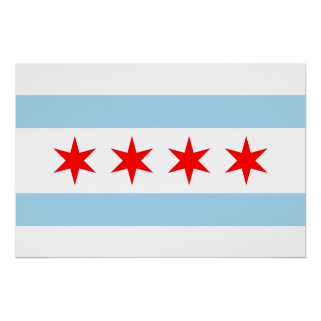 Affiche patriotique murale avec Drapeau de Chicago (Devant)