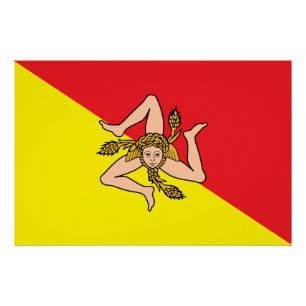 Affiche patriotique murale avec Drapeau de Sicile,