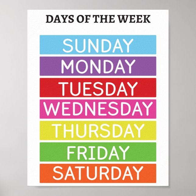 Affiche pédagogique des jours de la semaine (Devant)