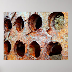Affiche perforée rouillée en métal