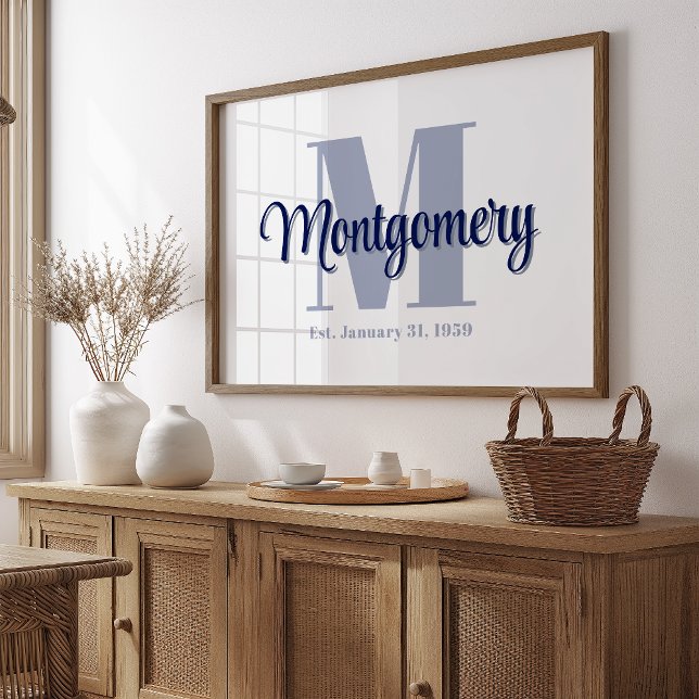 Affiche personnalisée de nom de famille bleu Idée  (Créateur téléchargé)