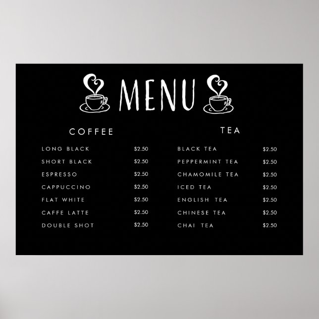 Affiche personnalisée du menu des prix de la cafét (Devant)