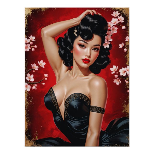 Affiche Pin-Up Asiatique Cerisier en fleur🌸  (Devant)