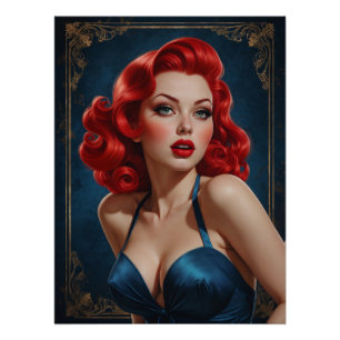 Affiche Pin-up Rousse Inspirée Art Déco
