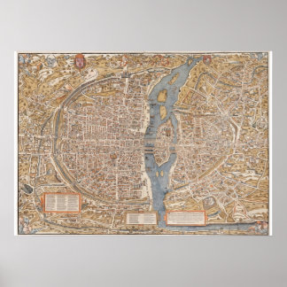 Affiche Plan Ancien Paris Truschet et Hoyau 1553