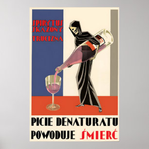 Affiche polonaise anti-alcoolique Boire du dénatur