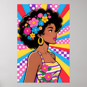 Affiche Pop Art Fille aux Fleurs