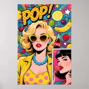 Affiche Pop Art Fille aux Lunettes Jaunes