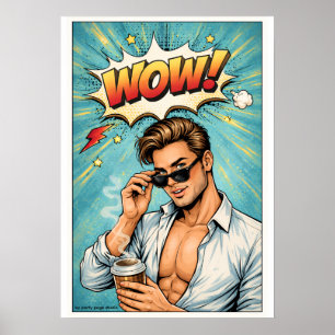 Affiche Pop Art « WOW ! » – Homme attrayant Comic 