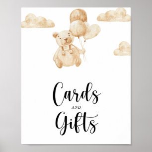 Affiche pour baby shower avec ours cartes et cadea