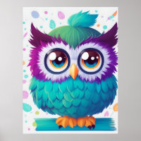 Affiche pour enfants avec un hibou coloré et migno