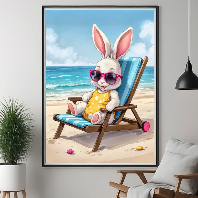 Affiche pour enfants de lapin mignon d'été côtier (Créateur téléchargé)