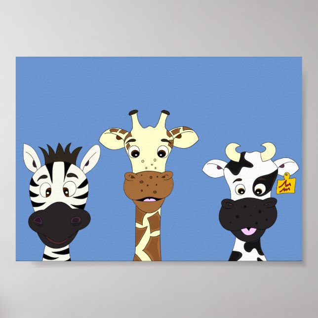 Affiche pour enfants de vache girafe zèbre drôle d (Devant)