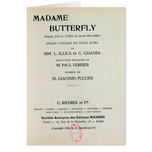 Affiche pour Madame Butterfly par Giacomo (Devant)