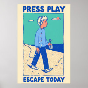 Affiche Press Play Impression d'art rétro Walkman 