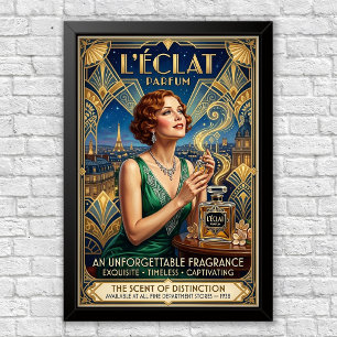 Affiche publicitaire vintage Art Déco pour parfum