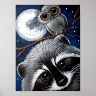 AFFICHE RACCOON & OWL DE NUIT