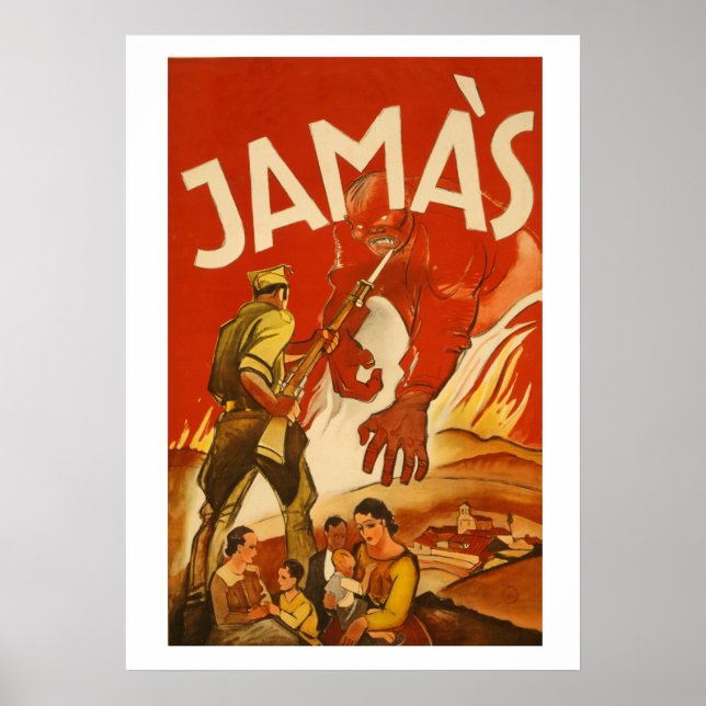 Affiche rare de la guerre civile en Espagne JAMAS (Devant)