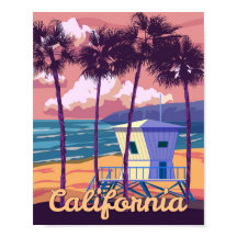 Affiche Rétro Californie. Maison de maître-nageur