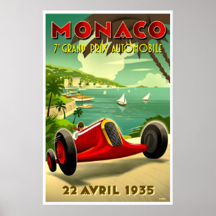 Affiche Rétro d'Art Monaco Course Automobile Voyag
