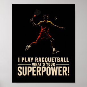 Affiche rétro de superpuissance de racquetball drô