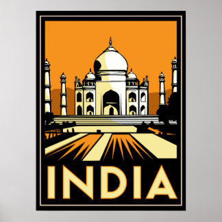 affiche rétro de taj mahal inde art déco