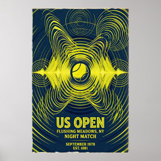 Affiche rétro de tennis, match nocturne de l'US Op