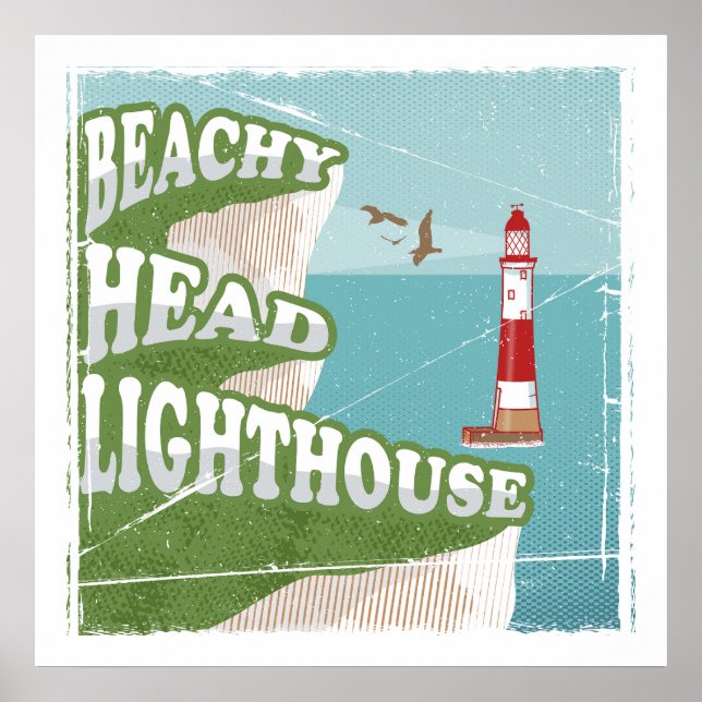 Affiche rétro du phare de Beachy Head (Devant)