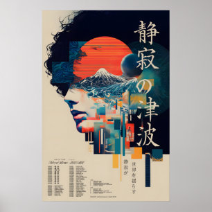 Affiche Rétro Futuriste Japonaise - Tsunami Silenc