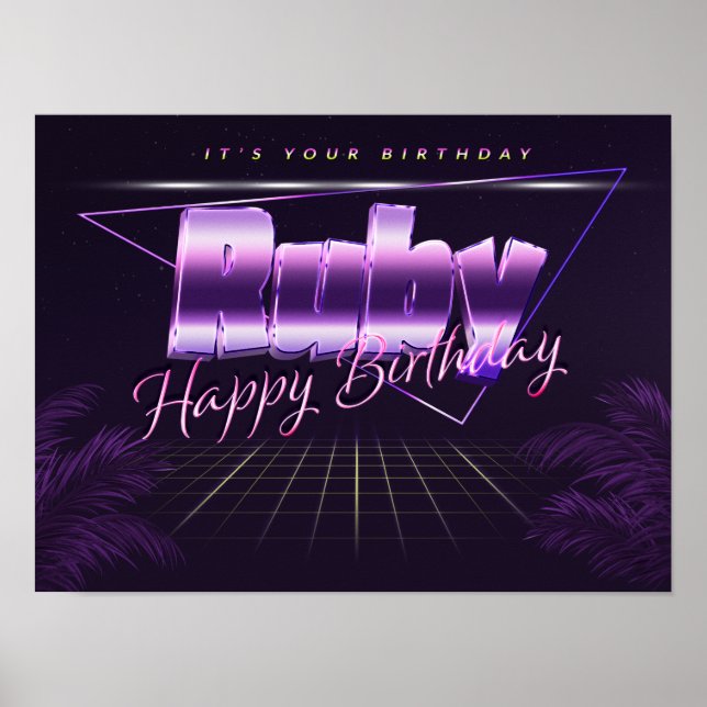 Affiche rétro lila pour l'anniversaire de Ruby (Devant)