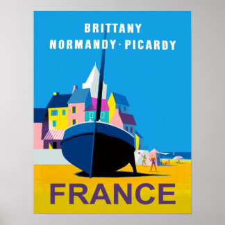 Affiche Retro Travel pour la Normandie, France