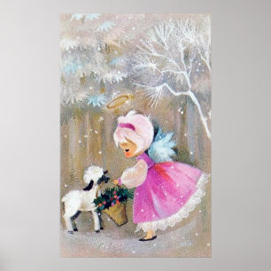 affiche rétro vintage Christmas Angel Holiday