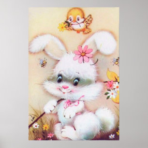 affiche rétro vintage de la décoration de lapin de