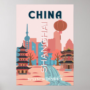 Affiche rétro vintage de voyage à Shanghai Chine