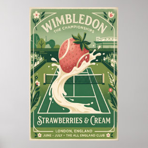 Affiche rétro Wimbledon, court de tennis et
