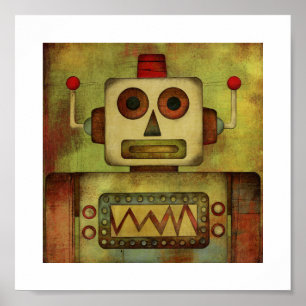 Affiche Robot colorée Retro Imprimer