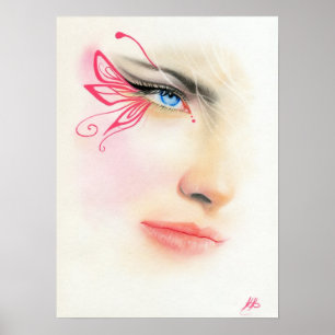 AFFICHE rose d'art d'imaginaire d'oeil bleu de