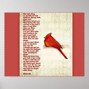 Affiche rouge de poème d'oiseau