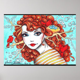 Affiche rouge de Rosie d'oiseau