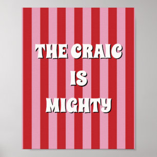 Affiche rouge et rose irlandais Le craic est puiss