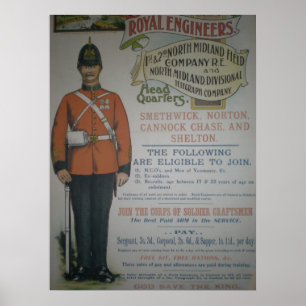 Affiche royale 1890 de recrutement d'ingénieurs de