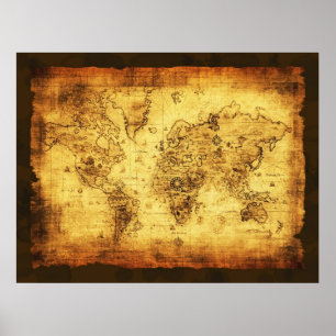 Affiche rustique de carte de Vieux Monde