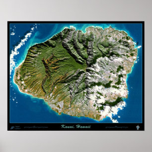 Affiche satellite de Kauai, Hawaï