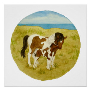 Affiche sauvage de carré d'aquarelle de poneys