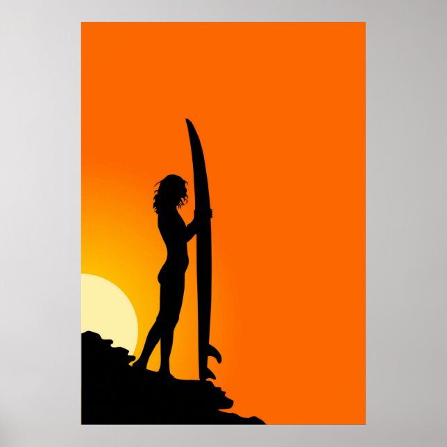 Affiche silhouette de fille surfer (Devant)