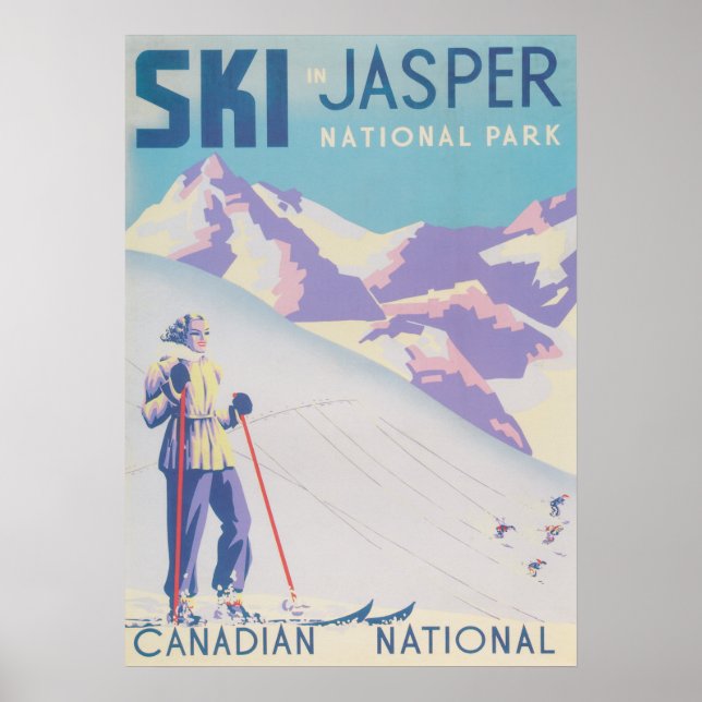 Affiche Ski Vintage Rétro Jasper Canada (Devant)