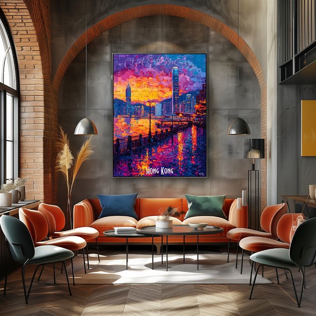 Affiche Skyline Hong Kong - Art urbain asiatique d (Créateur téléchargé)